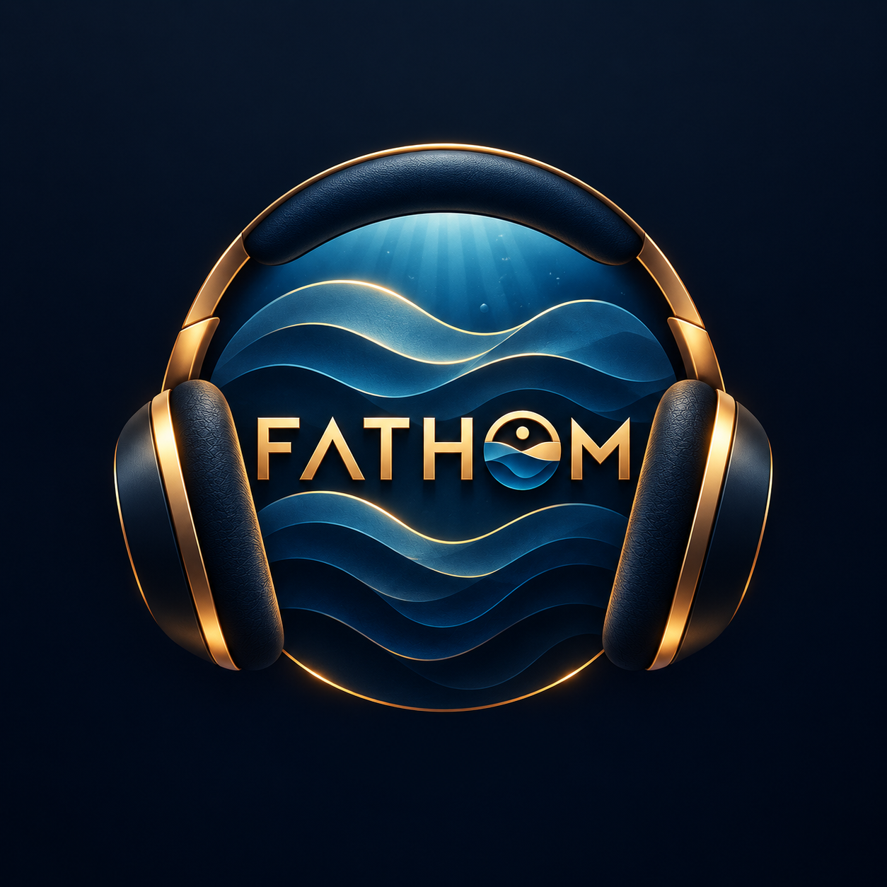 Fathom logo — gold headphones around deep ocean waves